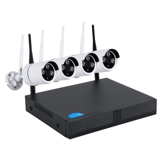 GloboStar® 86037 Ασύρματο Καταγραφικό με 4 x Camera 2MP 1080P WiFi  150° Μοιρών - Αδιάβροχο IP66 - Νυχτερινή Όραση με LED IR - Μονή Κατέυθυνση Ομιλίας - Ανιχνευτή Κίνησης - Νυχτερινή Λήψη - Λευκό