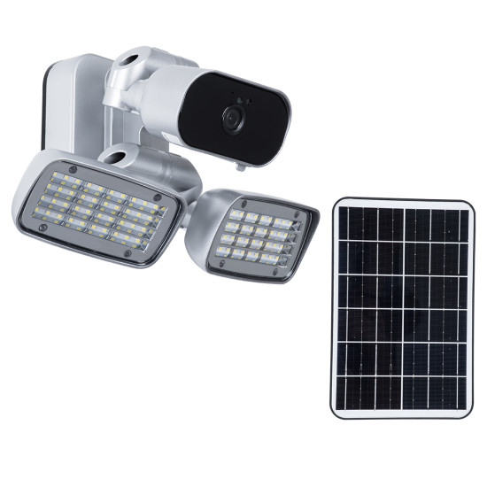 GloboStar® 86045 Αυτόνομος Ηλιακός Προβολέας LED SMD 24W 1200lm με IP Camera 1080P 2MP 4G SIM CARD WiFi 150° Ενσωματωμένη Μπαταρία 3200mAh Φωτοβολταϊκό Πάνελ Αισθητήρα Ημέρας-Νύχτας & Ρύθμιση Χρόνου Ανάμματος Αδιάβροχος IP66 Ψυχρό Λευκό 6000K - Ασημί