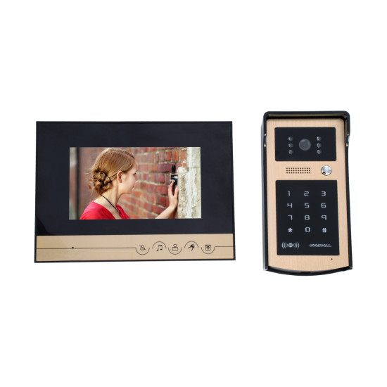 GloboStar® 86059 Σετ Θυροτηλεόρασης με Έγχρωμη Οθόνη Αφής 7" και Κάμερα 1080P HD & 4 Επαγωγικά Κλειδιά για Ηλεκτρονικές Κλειδαριές - Μαύρο - Χρυσό