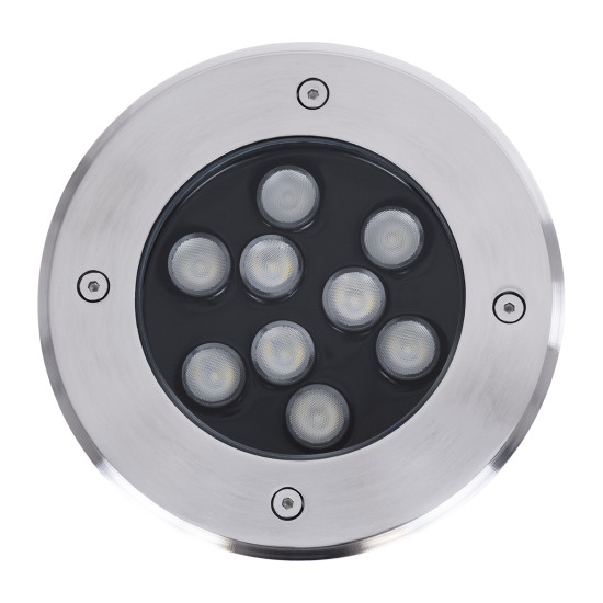 GloboStar® UNDERGROUND-TINA 90669 Χωνευτό Φωτιστικό Σποτ Δαπέδου LED 12W 1260lm 30° DC 24V Αδιάβροχο IP65 Φ16 x Υ9cm Πολύχρωμο RGBW DMX512 - Ανοξείδωτο Ατσάλι - 3 Years Warranty