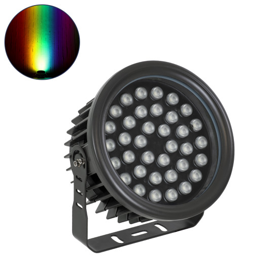 GloboStar® FLOOD-NEVA 90400 Προβολέας Wall Washer για Φωτισμό Κτιρίων LED 72W 6120lm 30° DC 24V Αδιάβροχο IP65 L24.5 x W24.5 x H14.7cm RGBW DMX512 - Μαύρο - 3 Years Warranty