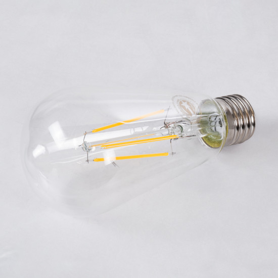 GloboStar® 99016 Λάμπα LED Long Filament E27 ST64 Αχλάδι 8W 800lm 360° AC 220-240V IP20 Φ6.4 x Υ14cm Θερμό Λευκό 2700K με Διάφανο Γυαλί - Dimmable - 3 Years Warranty