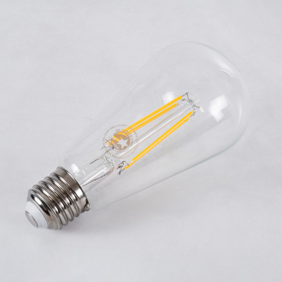 GloboStar® 99016 Λάμπα LED Long Filament E27 ST64 Αχλάδι 8W 800lm 360° AC 220-240V IP20 Φ6.4 x Υ14cm Θερμό Λευκό 2700K με Διάφανο Γυαλί - Dimmable - 3 Years Warranty