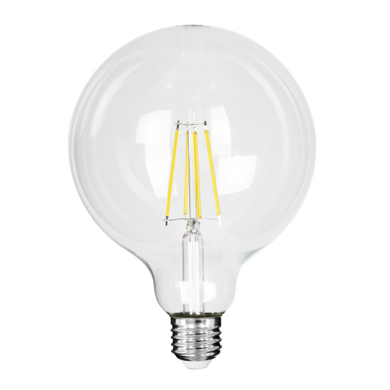 GloboStar® 99093 Λάμπα LED Long Filament E27 G125 Γλόμπος 4W 840lm 360° AC 220-240V IP20 Φ12.5 x Υ13.8cm Φυσικό Λευκό 4000K με Διάφανο Γυαλί - Pro Series 210lm/W - A Ενεργειακή Κλάση - 3 Χρόνια Εγγύηση