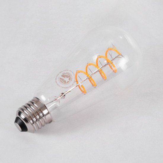 GloboStar® 99143 Λάμπα LED Soft S Spiral Filament E27 ST64 Αχλάδι 4W 300lm 360° AC 220-240V IP20 Φ6.4 x Υ14cm Θερμό Λευκό 2700K με Διάφανο Γυαλί - Dimmable - 3 Χρόνια Εγγύηση