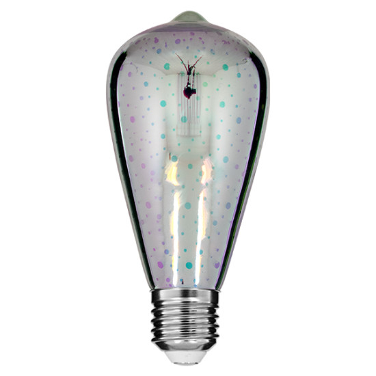 GloboStar® 99272 Λάμπα LED Long Filament E27 ST64 Αχλάδι 3D Galaxy Effect 3W 201lm 360° AC 220-240V IP20 Φ6.4 x Υ14cm Θερμό Λευκό 2700K με Galaxy Mirror Γυαλί - Dimmable - 3 Years Warranty