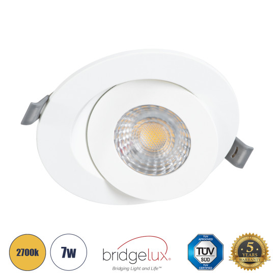 GloboStar® LEXIS JOINT 60991 Χωνευτό LED Κινούμενο Spot Downlight 7W 660lm 45° AC 220-240V IP44 Φ12cm x Υ3.1cm - Στρόγγυλο - Λευκό - Θερμό Λευκό 2700K - Bridgelux Chip - TÜV Certified Driver - 5 Years Warranty