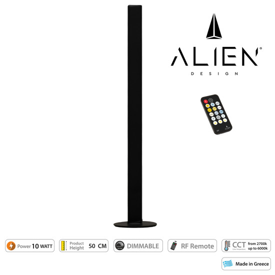 GloboStar® ALIEN-DIVA-BLACK-50-10 ALIEN Design DIVA Μοντέρνο Minimal Nordic Μεταλλικό Φωτιστικό Επιτραπέζιο - Πορτατίφ - Λαμπατέρ Μαύρο LED 10W 1500lm με Ασύρματο Χειριστήριο RF & Dimmer IP20 CCT Θερμό 2700 K έως Ψυχρό 6000K Μ3 x Π1.6 x Υ50cm