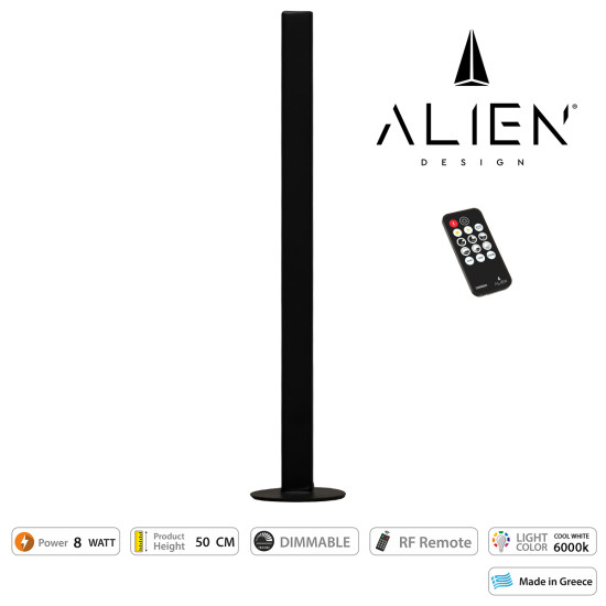 GloboStar® ALIEN-DIVA-BLACK-50-1 ALIEN Design DIVA Μοντέρνο Minimal Nordic Μεταλλικό Φωτιστικό Επιτραπέζιο - Πορτατίφ - Λαμπατέρ Μαύρο LED 8W 1120lm με Ασύρματο Χειριστήριο RF & Dimmer IP20 Ψυχρό Λευκό 6000K Μ3 x Π1.6 x Υ50cm