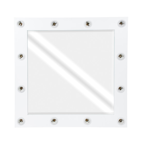 GloboStar® MAKEUP MIRROR-80x80-4 Μοντέρνος Καθρέπτης Μακιγιάζ με Πλαίσιο Φυσικού Ξύλου με Διακόπτη On/Off 12 x E27 AC220-240V - Μ80 x Π7 x Υ80cm - Λευκή Λάκα