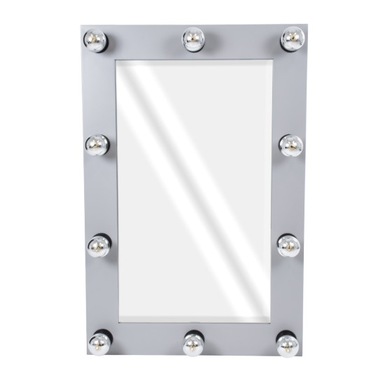 GloboStar® MAKEUP MIRROR-60x90-3 Μοντέρνος Καθρέπτης Μακιγιάζ με Πλαίσιο Φυσικού Ξύλου με Διακόπτη On/Off 10 x E27 AC220-240V - Μ60 x Π7 x Υ90cm - Γκρι Τσιμέντου