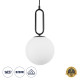 GloboStar® BELLISSIMO 61489 Μοντέρνο Κρεμαστό Φωτιστικό Οροφής Μονόφωτο 1 x E27 Γαλακτερή Γυάλινη Μπάλα με Μεταλλικό Μαύρο Ματ Σώμα Φ20 x Υ42cm