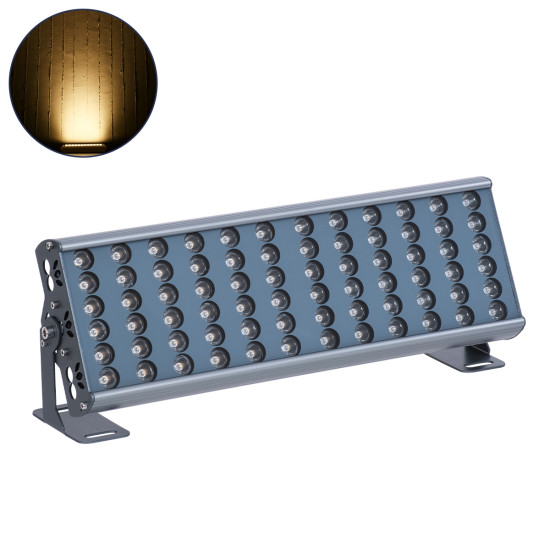 GloboStar® FLOOD-TENA 90221 Προβολέας Wall Washer για Φωτισμό Κτιρίων LED 72W 6480lm 10° DC 24V Αδιάβροχο IP65 L46.5 x W7 x H16.5cm Θερμό Λευκό 2700K - Ασημί - 3 Years Warranty