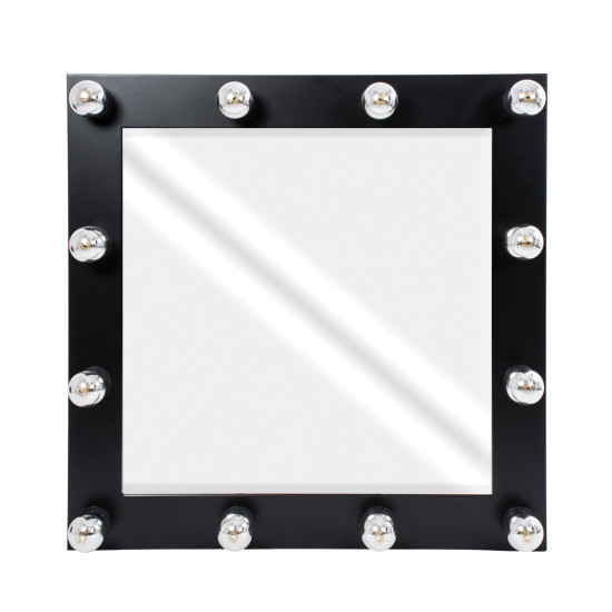 GloboStar® MAKEUP MIRROR-80x80-5 Μοντέρνος Καθρέπτης Μακιγιάζ με Πλαίσιο Φυσικού Ξύλου με Διακόπτη On/Off 12 x E27 AC220-240V - Μ80 x Π7 x Υ80cm - Μαύρος Έβενος