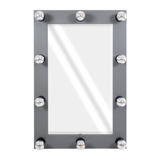 GloboStar® MAKEUP MIRROR-60x90-6 Μοντέρνος Καθρέπτης Μακιγιάζ με Πλαίσιο Φυσικού Ξύλου με Διακόπτη On/Off 10 x E27 AC220-240V - Μ60 x Π7 x Υ90cm - Γκρι Ανθρακί