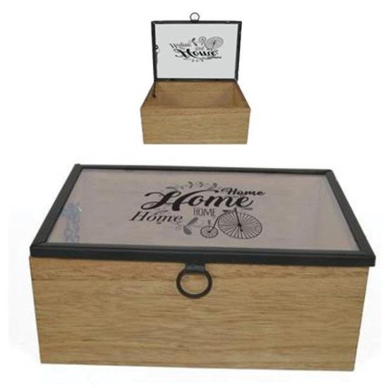 Κουτί ξύλινο διακοσμητικό με γυάλινο καπάκι Υ7x18x13εκ.