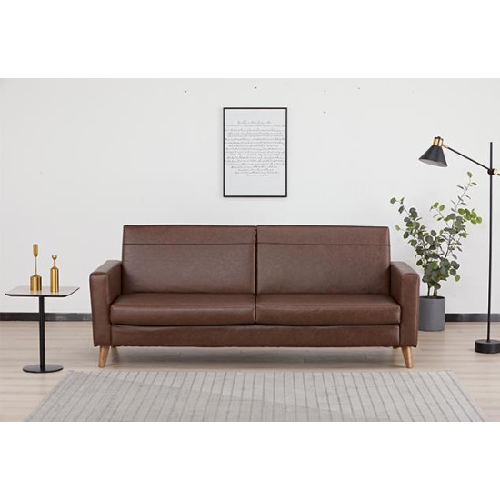Soho καναπές-κρεβάτι τριθέσιος τύπου δέρμα καφέ Υ81x201x90εκ.