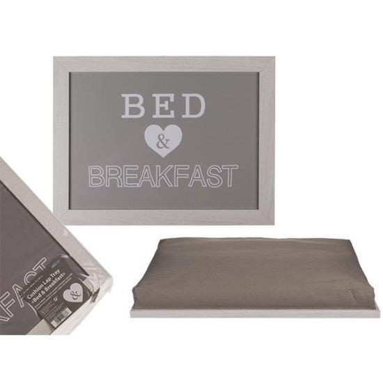 Δίσκος με μαξιλάρι "Bed - Breakfast" γκρι 41x28εκ.