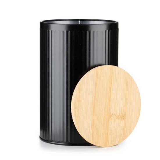 Κουτί αποθήκευσης μεταλλικό μαύρο με bamboo καπάκι 1000ml Ø10xΥ15,5εκ.