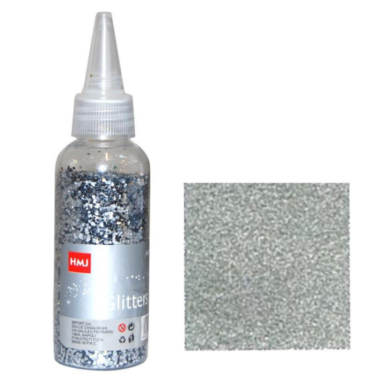 Glitter σκόνη 1/64' σε μπουκάλι ασημί 40γρ.