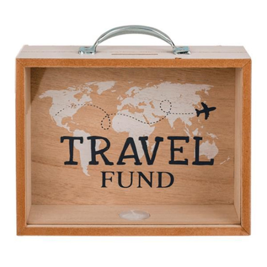 Κουμπαράς - κορνίζα ξύλινος Travel Fund Υ12x20,5x5εκ.