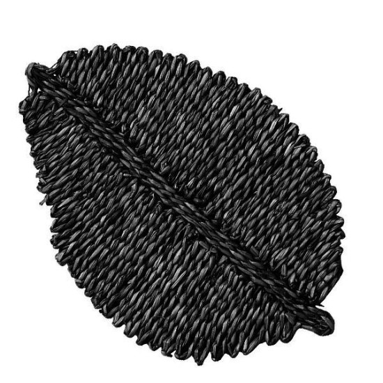 Σουπλά-βάση για ζεστά σκεύη, ψάθινο BOHO μαύρο από rattan σε σχήμα φύλλου 55x35xΥ2εκ.