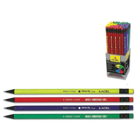 Adel μολύβι με σβήστρα "Blackline" κοκτέηλ 4 χρωμάτων