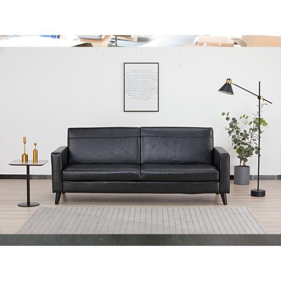 Soho καναπές-κρεβάτι τριθέσιος, τύπου δέρμα, μαύρος Υ81x201x90εκ.