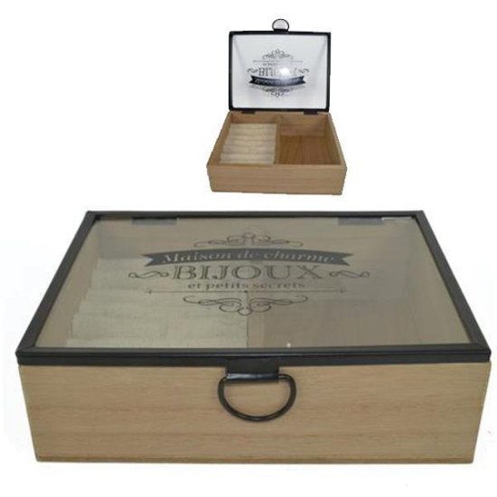 Κουτί ξύλινο για bijoux με γυάλινο καπάκι Υ5,5x18x14εκ.