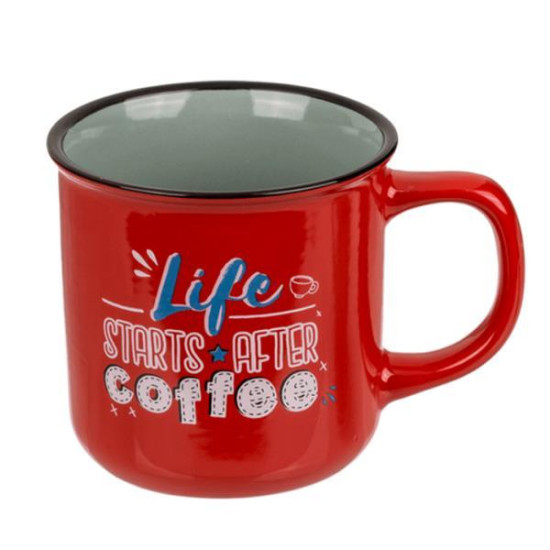 Κούπα κεραμική "Life starts after Coffee" κόκκινη 8x8,4 εκ.