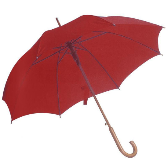 Ομπρέλα αυτόματη κόκκινη ξύλινη λαβή Ø105εκ.