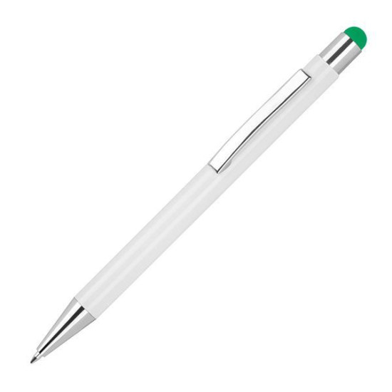 Στυλό - touch pen αλουμινίου άσπρο με πράσινη λεπτομέρεια Υ14,8xØ1εκ.