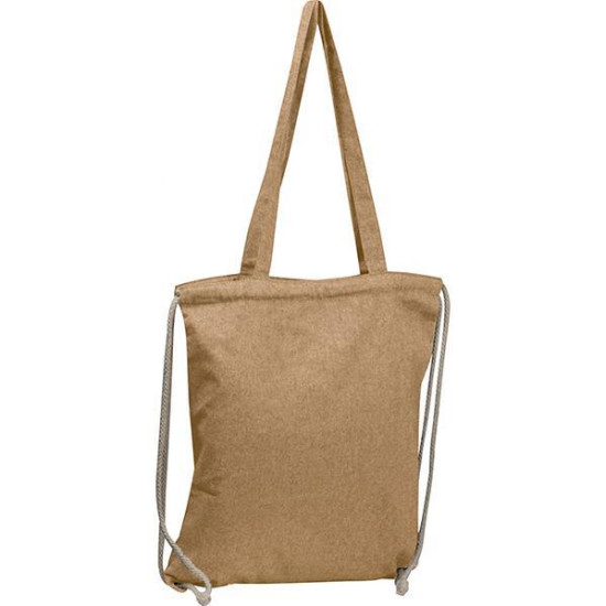 Τσάντα από ανακυκλωμένο βαμβάκι με μακρύ χερούλι και ιμάντες πλάτης μπεζ Υ42x37,5x3εκ.