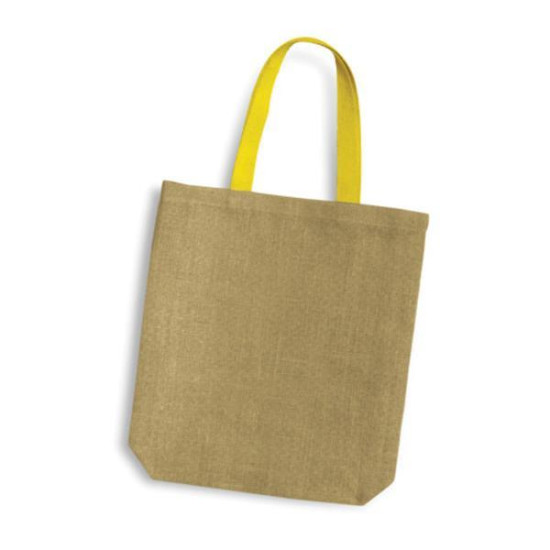 Τσάντα, Y38x8x38εκ από γιούτα/λινάτσα  με κίτρινες λαβές