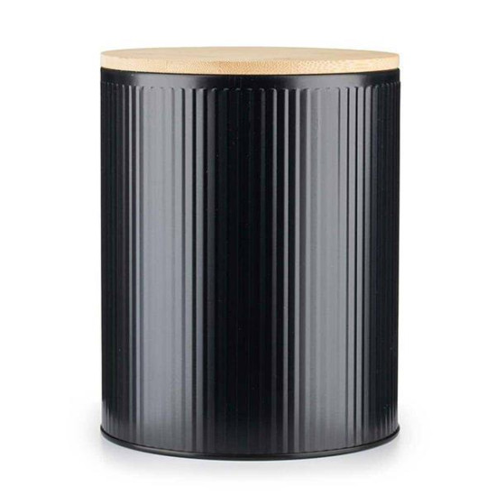 Κουτί αποθήκευσης μεταλλικό μαύρο με bamboo καπάκι 1700ml Ø13,5xΥ17,5εκ.