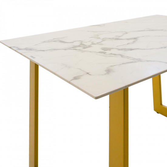 Τραπέζι Paris pakoworld ορθογώνιο γυαλί 8mm σχέδιο μαρμάρου-χρυσό 120x80x75εκ