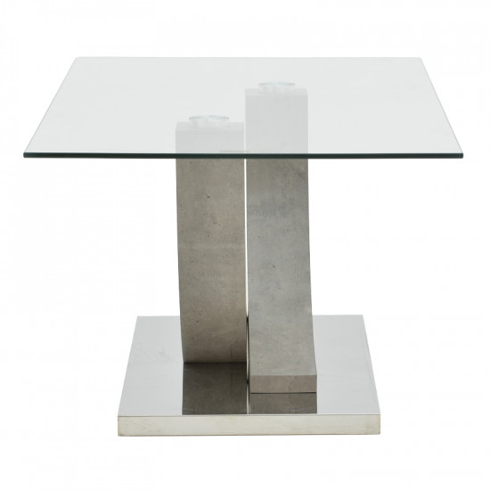 Τραπέζι σαλονιού Kasmora pakoworld γκρι ξύλο-γυαλί 110x60x45εκ