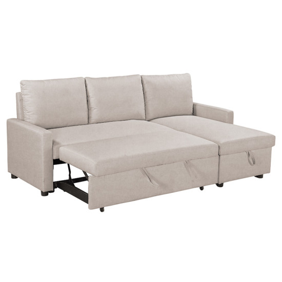 Γωνιακός αναστρέψιμος καναπές κρεβάτι Infuse pakoworld με αποθηκευτικό χώρο μπεζ ύφασμα 203x130x88εκ