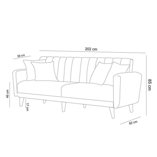 Καναπές 3θέσιος κρεβάτι PWF-0178 με ύφασμα γκρι 202x80x85 εκ