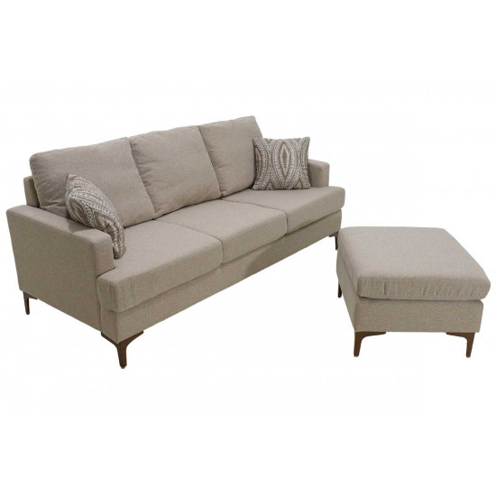Γωνιακός καναπές με σκαμπό Slim pakoworld υφασμάτινος χρώμα μπεζ με μαξιλάρια 185x140x70εκ