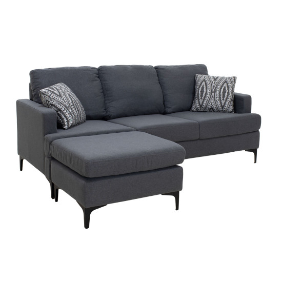 Γωνιακός καναπές με σκαμπό Slim pakoworld υφασμάτινος χρώμα ανθρακί με μαξιλάρια 185x140x70εκ