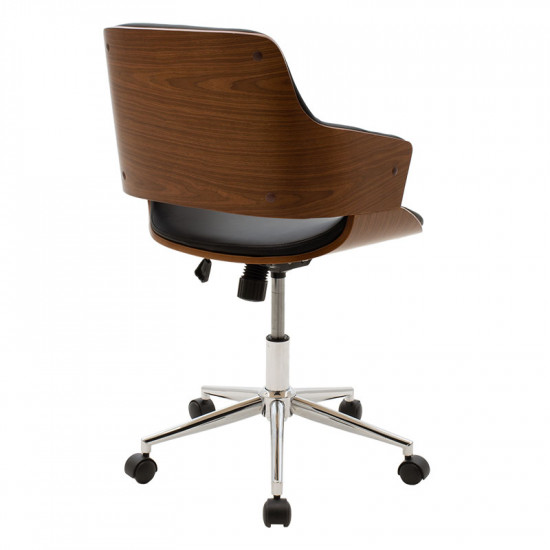 Καρέκλα γραφείου εργασίας Fern pakoworld μαύρο pu - ξύλο καρυδί