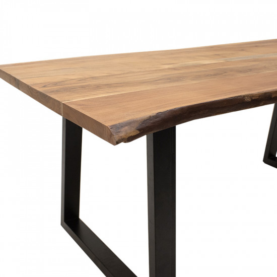 Τραπέζι Miles pakoworld μασίφ ξύλο 4εκ φυσικό-πόδι μαύρο 200x96x79εκ