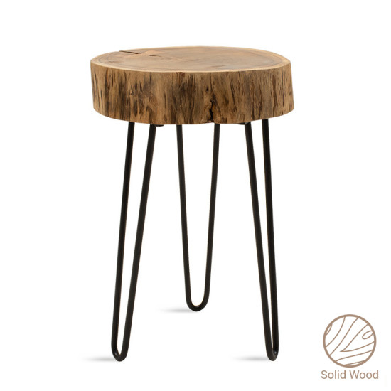 Βοηθητικό τραπέζι σαλονιού Tripp pakoworld μασίφ ξύλο 6,5-7εκ καρυδί-πόδι μαύρο 32x30x47εκ