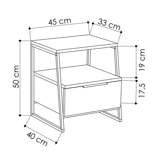 Κομοδίνο Johana pakoworld μαύρο-εκρού 45x40x50εκ