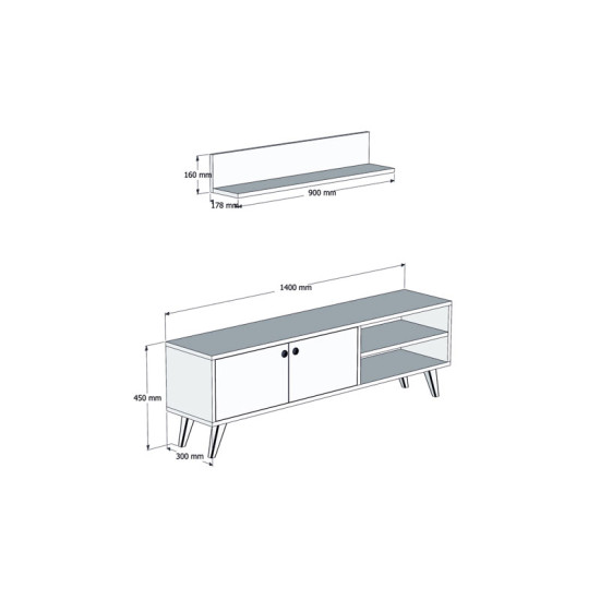 Σύνθετο σαλονιού Aric pakoworld ανθρακί-καρυδί 140x30x45εκ