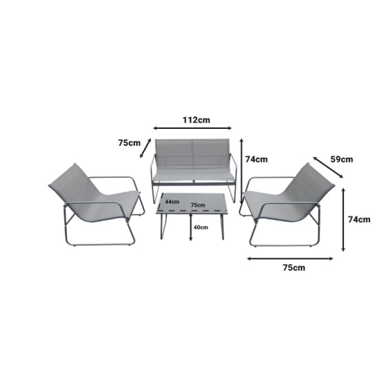 Σαλόνι Veranda σετ 4τμχ μέταλλο και textilene σε ανθρακί απόχρωση