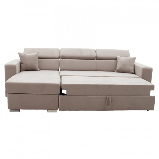Γωνιακός καναπές-κρεβάτι αναστρέψιμος Lura pakoworld μπεζ 255x162x75-90εκ