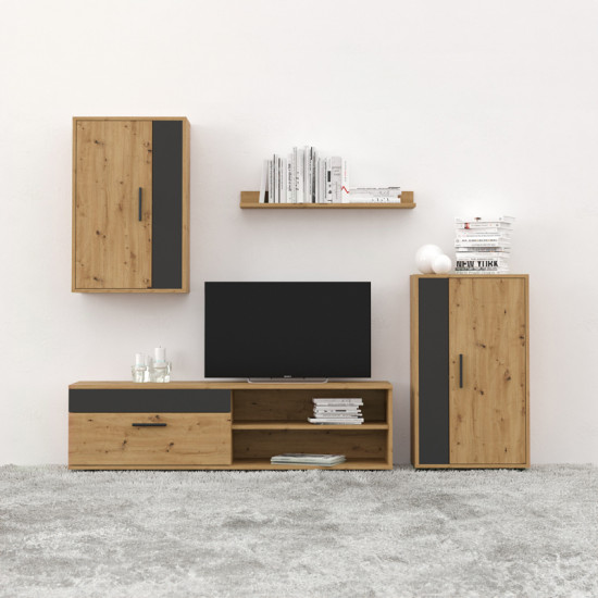 Σύνθετο σαλονιού Zarifa pakoworld oak-μαύρο μελαμίνης 190x35x190εκ