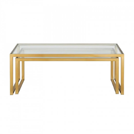 Τραπέζι σαλονιού Redro pakoworld χρυσό μέταλλο-γυαλί 100x40x45εκ